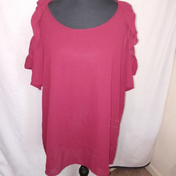 NY Collection Women's Flutter Sleeve Blouse - Burgundy - Picture 8 of 12